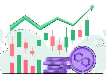 Polygon coin Growth trend crypto Bullish wave in the cryptocurrency market. price rise, bull market. good growth trend. Green arrow and coin with logo MATIC. vector isolated on white