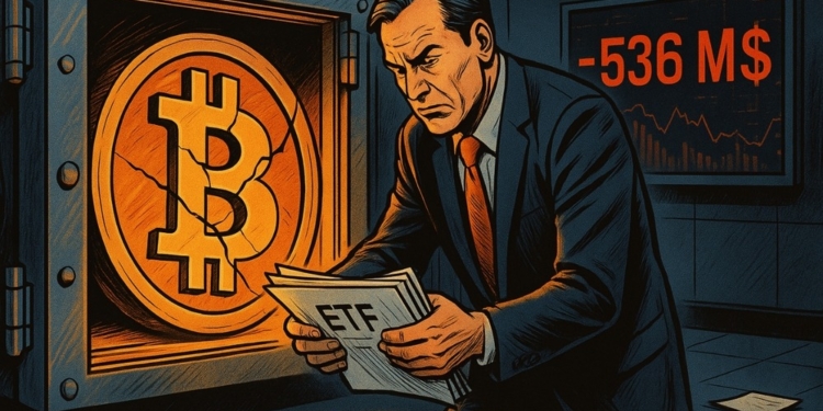 La presión aumenta sobre el Bitcoin: Salidas récord de 536 millones en ETF sorprenden al mercado.