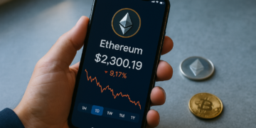 Ethereum se desploma a 2.300 dólares tras una masiva fuga de capital en ETFs.
