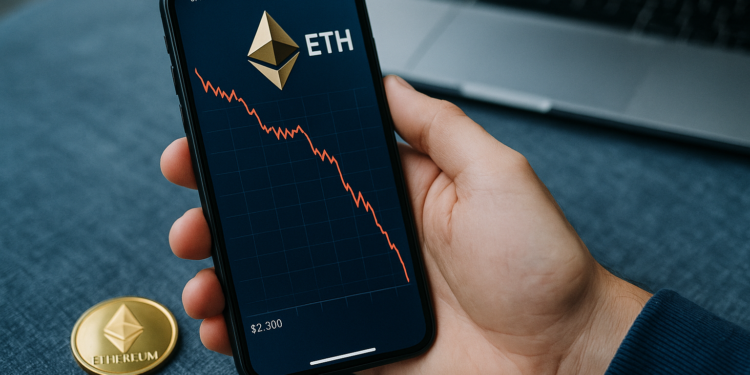 Ethereum enfrenta un desplome tras millonarias retiradas en ETFs y se precipita a los 2.300 dólares.