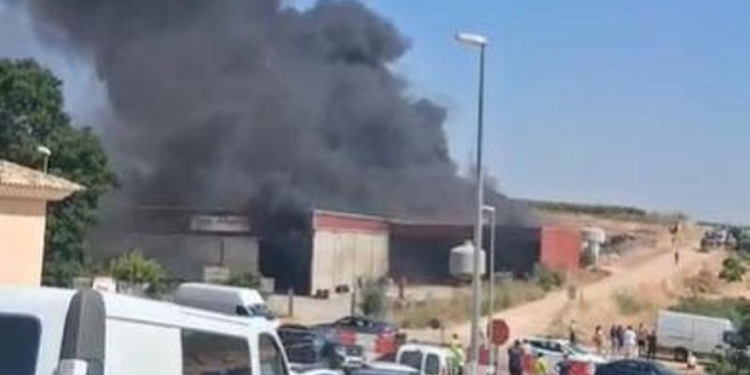 Impactante incendio arrasa instalaciones agrícolas en Solana de los Barros, Badajoz