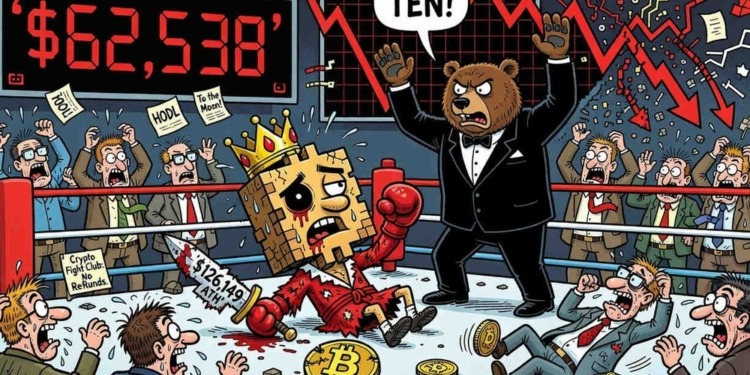 Bitcoin enfrenta una dura batalla: su precio se desploma a USD $62.500 tras perder la mitad de su valor histórico.