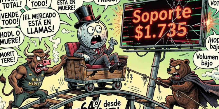 Ethereum se aferra a los 1.740 dólares mientras el volumen de operaciones se desvanece.