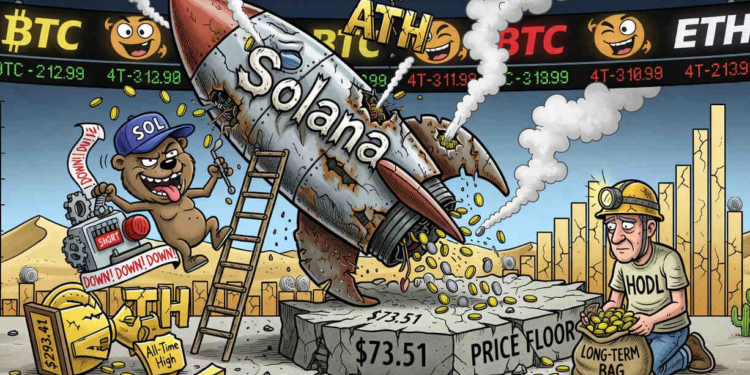 Solana (SOL) en la cuerda floja: ¿Puede mantener su soporte de $73,51 con un volumen en caída libre del 44%?
