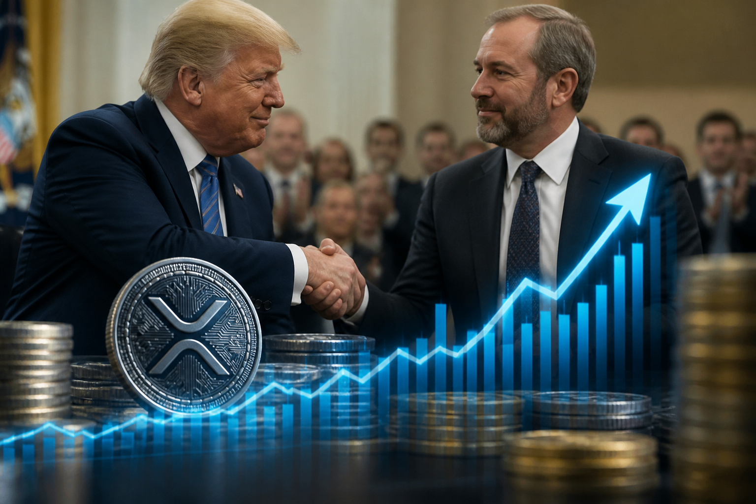 El gesto de Trump hacia Garlinghouse en la cumbre cripto dispara XRP un 30% 1 El gesto de Trump hacia Garlinghouse en la cumbre cripto dispara XRP un 30%