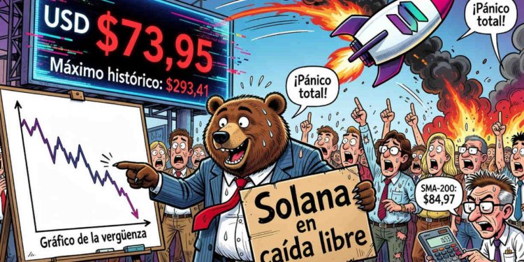 Solana pierde un 74% de su valor desde su pico histórico y lucha por mantenerse por encima de los $73,66.
