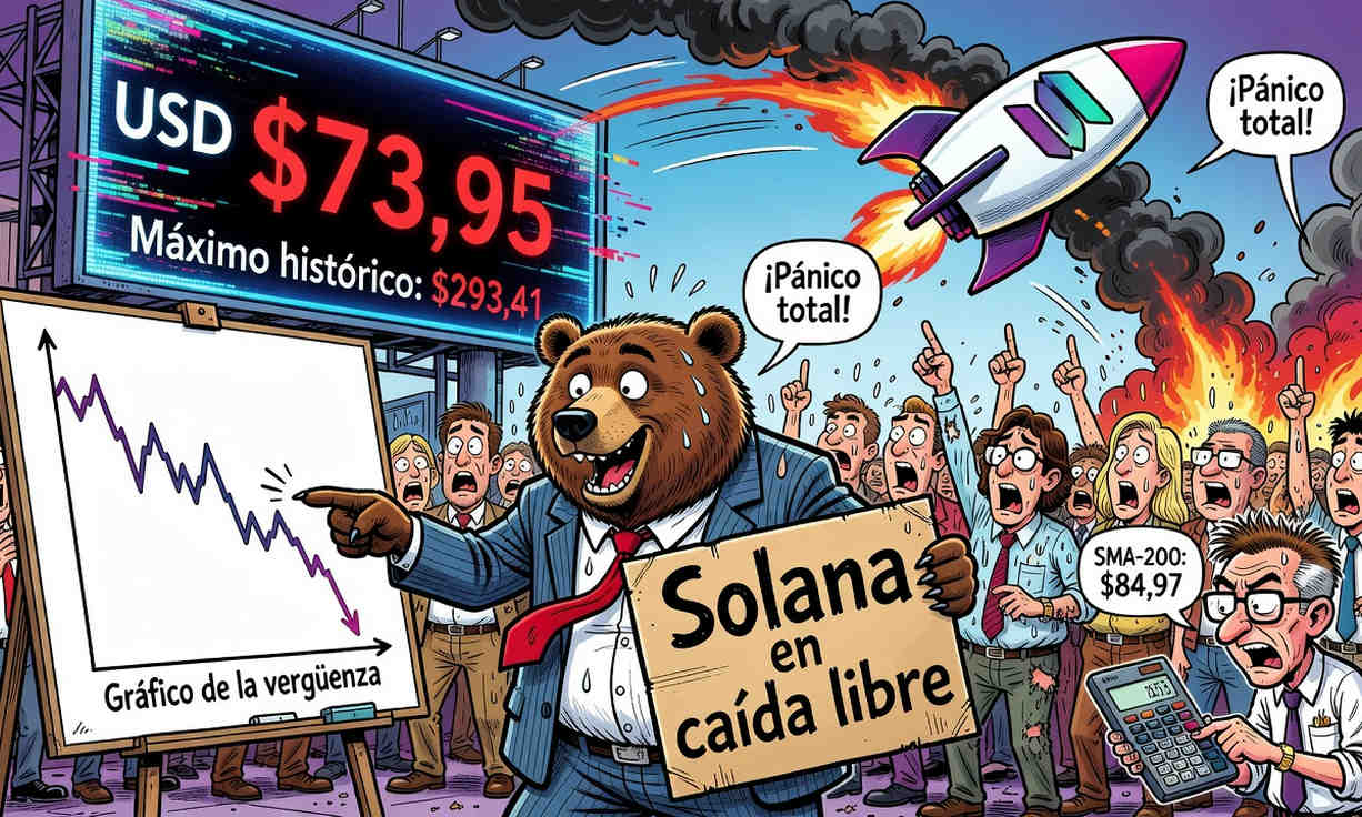 Solana pierde un 74% de su valor desde su pico histórico y lucha por mantenerse por encima de los $73,66. 1 Solana pierde un 74% de su valor desde su pico histórico y lucha por mantenerse por encima de los $73,66.