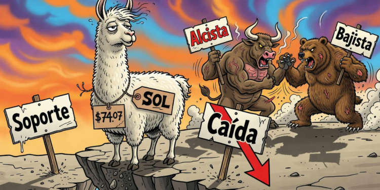 Solana (SOL) experimenta un ligero repunte y se fija en $74,07 el 5 de agosto de 2026.