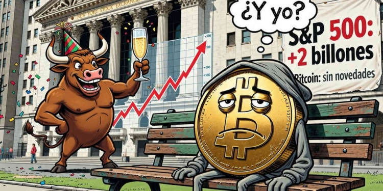 Bitcoin pierde terreno mientras el S&P 500 alcanza nuevos récords de dos billones de dólares.