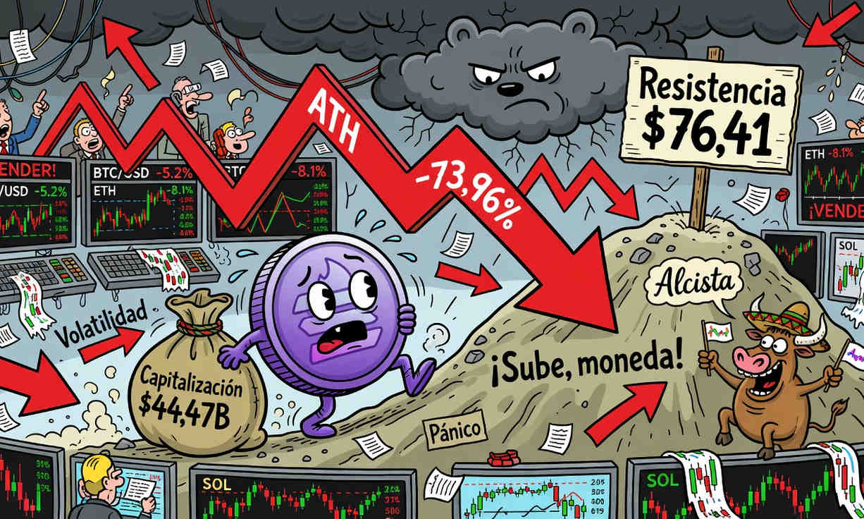 Solana repunta un 2,39%, pero se aleja un 74% de su récord histórico. 1 Solana repunta un 2,39%, pero se aleja un 74% de su récord histórico.