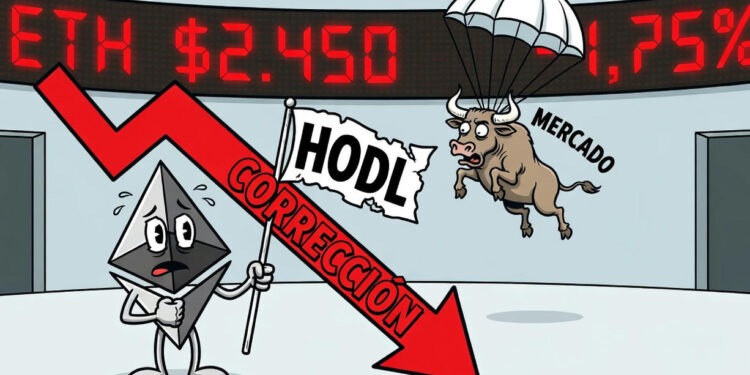 Ethereum cae 1,75% y cotiza cerca de los USD 2.450