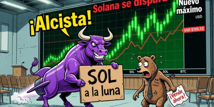 Solana sube un 8,09% y roza la resistencia de USD 105,53