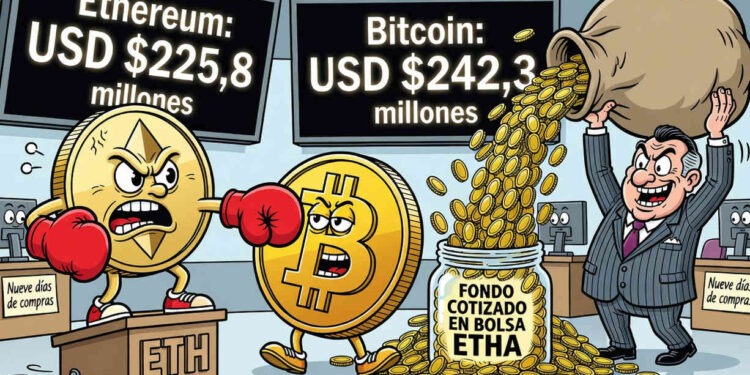 ETF de Ethereum captan USD 225,8 millones y casi igualan a Bitcoin 1 ETF de Ethereum captan USD 225,8 millones y casi igualan a Bitcoin
