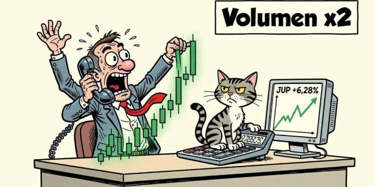 JUP rebota un 6,28% y el volumen se dispara un 95% 1 JUP rebota un 6,28% y el volumen se dispara un 95%