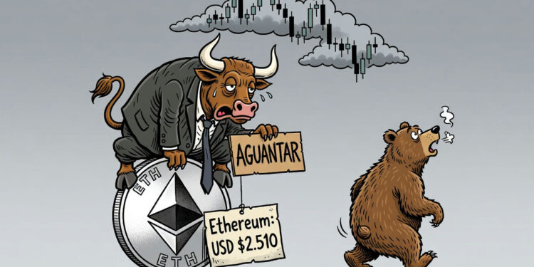 Ethereum (ETH) cierra en USD 2.510 con el volumen a la baja