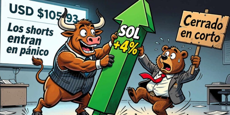 Solana (SOL) rebota un 4,04% hasta USD 105,93 con interés abierto récord