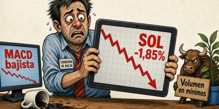 Solana cae a USD $99,82 y el volumen se desploma un 56%