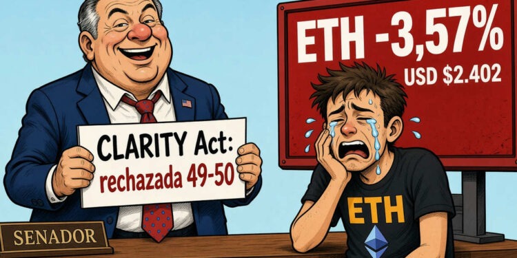 Ethereum (ETH) cae un 3,57% tras el rechazo de la CLARITY Act