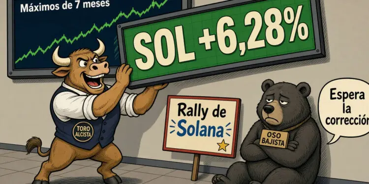 Solana (SOL) sube un 6,28% y alcanza máximos de siete meses