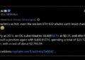 Ballena de la era de las ICO compra ETH a 2.794 dólares, con ETH a 2.720