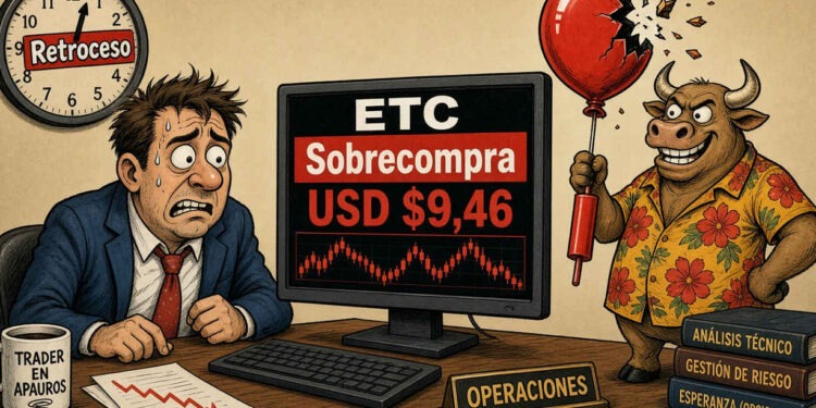 ETC pierde impulso tras rally semanal del 21% y cierra en USD 9,46