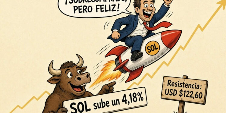 Solana avanza 4,18% hasta USD 121,76 por Alpenglow e instituciones