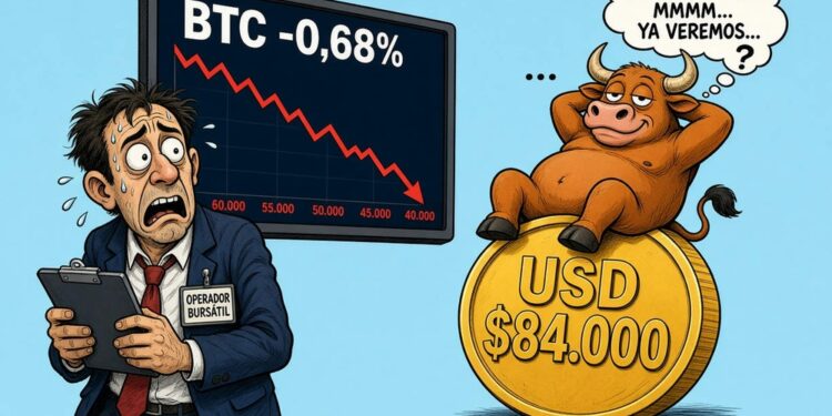 Bitcoin (BTC) cede 0,68% y consolida bajo los USD 84.000