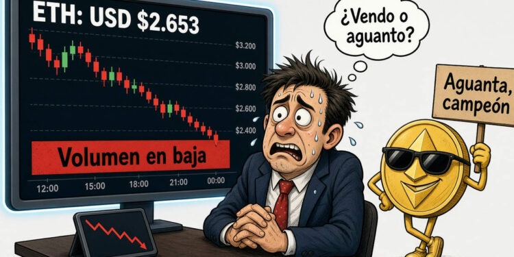Ethereum cae a USD 2.653 con el volumen diario un 29,97% menor