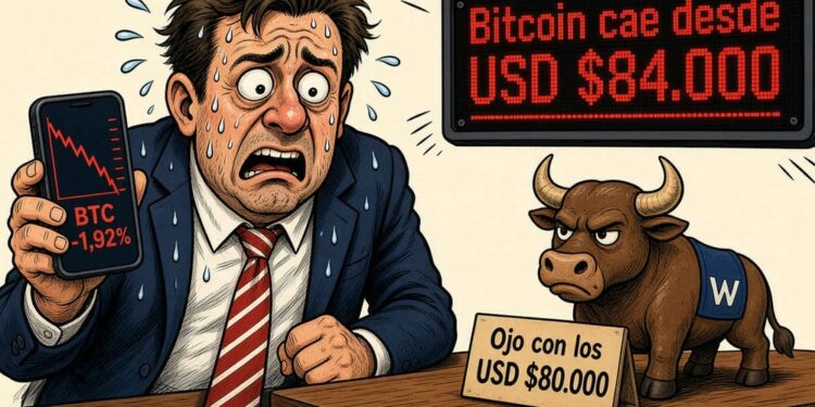 Bitcoin cae un 1,92% y pierde los 84.000 dólares