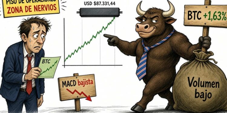 Bitcoin sube 1,63% hasta USD 85.951,19, sin respaldo del volumen