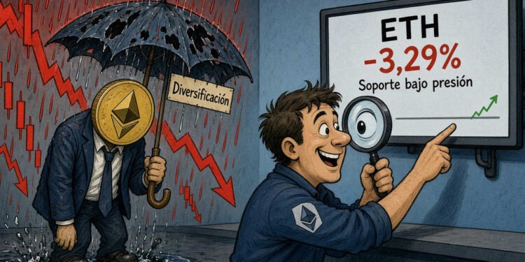 ETH cae 3,29% el 7 de octubre y prueba soportes clave