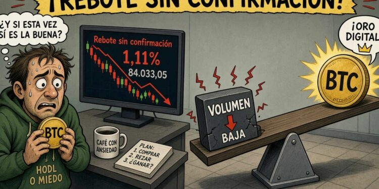 Bitcoin sube 1,11% hasta USD 83.542,92, pero con volumen débil