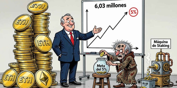 Bitmine alcanza 6,03 millones de ETH y roza el 5% del suministro