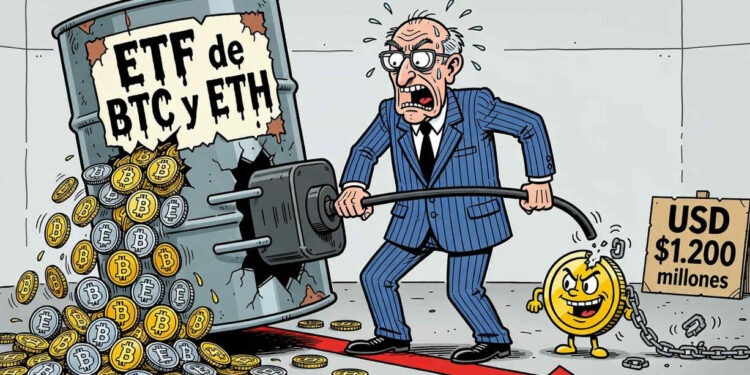 ETF de Bitcoin y Ether pierden más de USD 1.200 millones en una semana